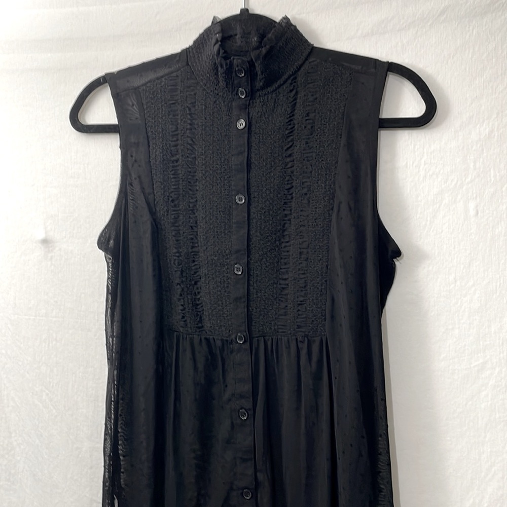 Vanessa Virginia black mock neck sheer longline blouse